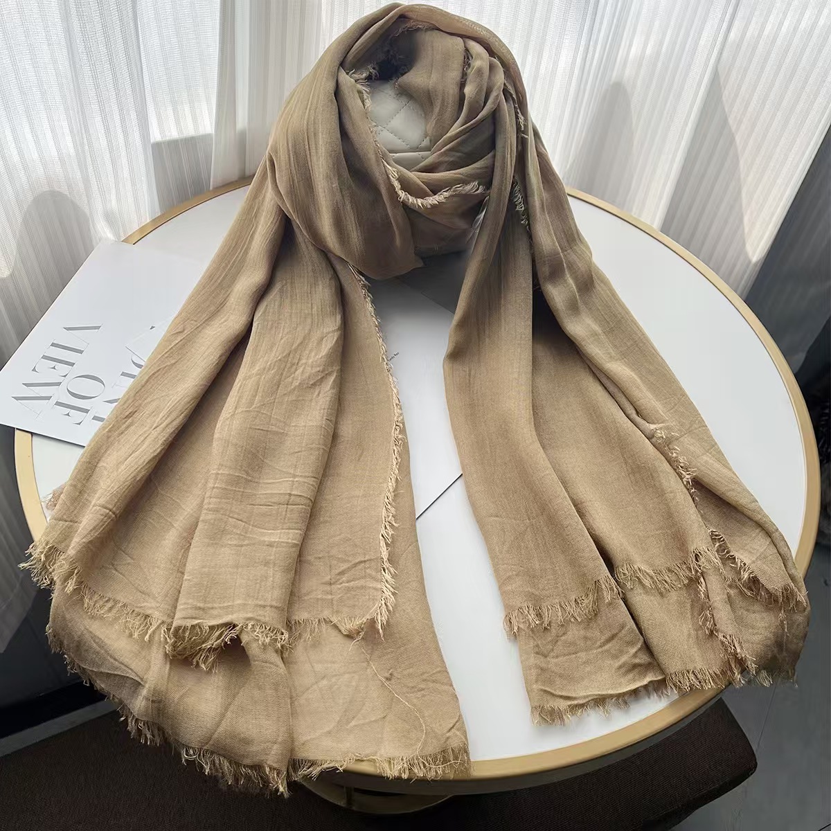 T652 scarf women's spring and autumn thin literary style retro pleated men's modal scarf solid color shawl
