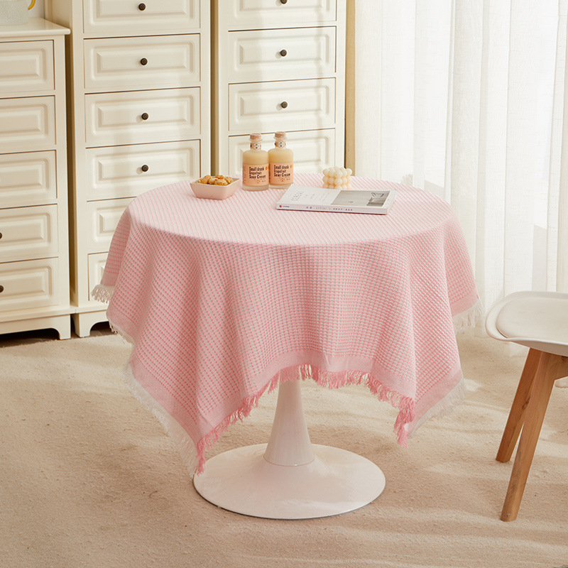 XX0366 white coffee table mat small square tablecloth ins style bedside table cover cloth round table cotton and linen desk dining table light luxury 