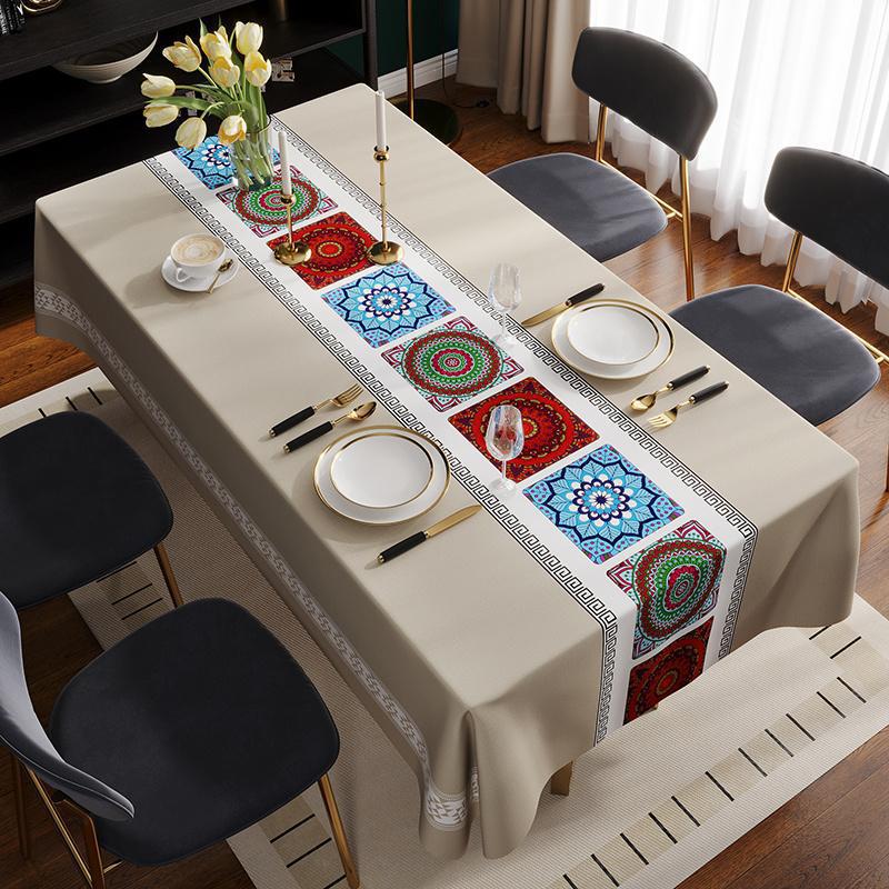 A880 tablecloth waterproof and oil-proof household high-grade coffee table solid color tablecloth lace rectangular tablecloth dirt-resistant and wear-