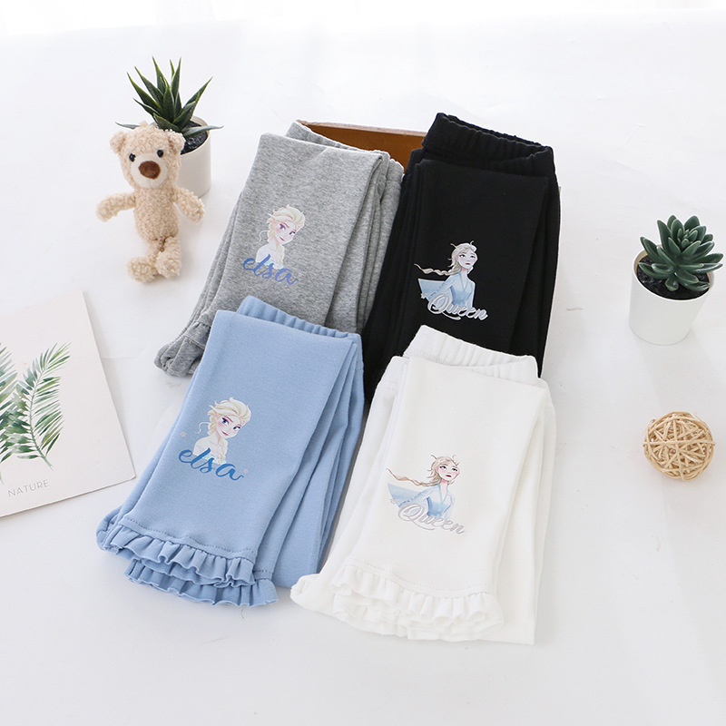 DISNEY Frozen Elsa princess kids designer clothes Girl Autumn Children's Clothes Girl Long Pants Princess Print Stretch Cotton