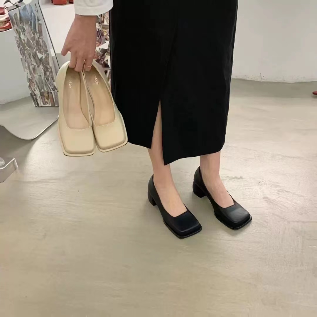 Dress Shoes French New single shoe women's Spring/Autumn Mary Jane Square toe thick heels work shoes Hepburn style 35-39 231207