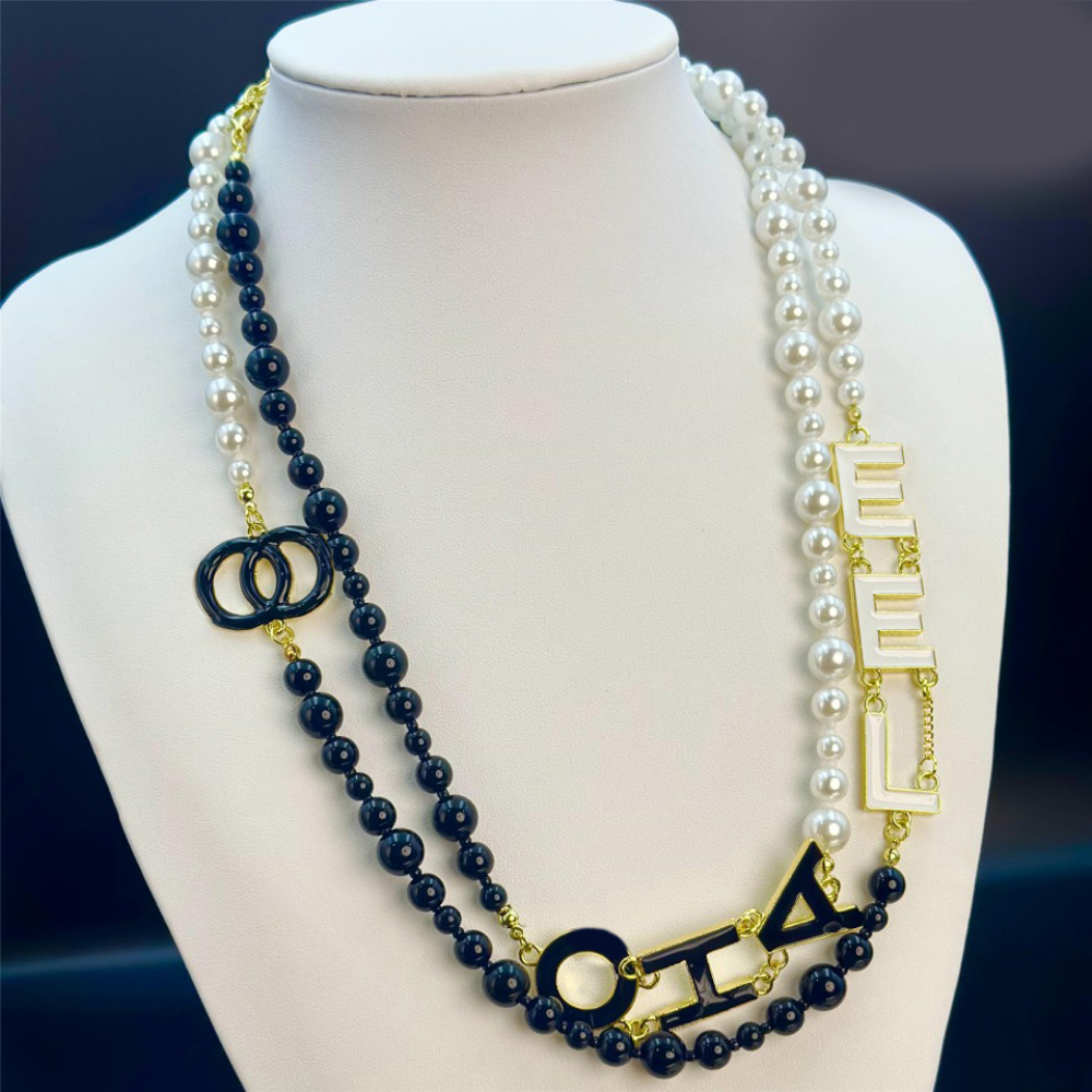 Pearl Choker Necklaces Jewelry Lover Women's Necklace Choker Chain Letter Crystal Stainless Steel Necklaces Sweater Chain for Special Occasions and Everyday Wear