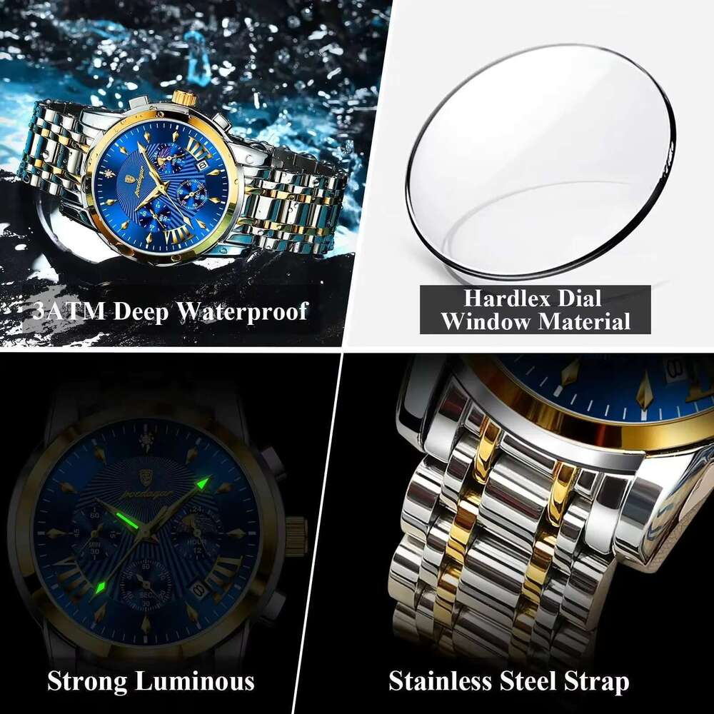 DHGadgets for Men Waterproof Luminous Calendar Chronograph Man Watch Sport Quartz Stainless Steel Men's Watches