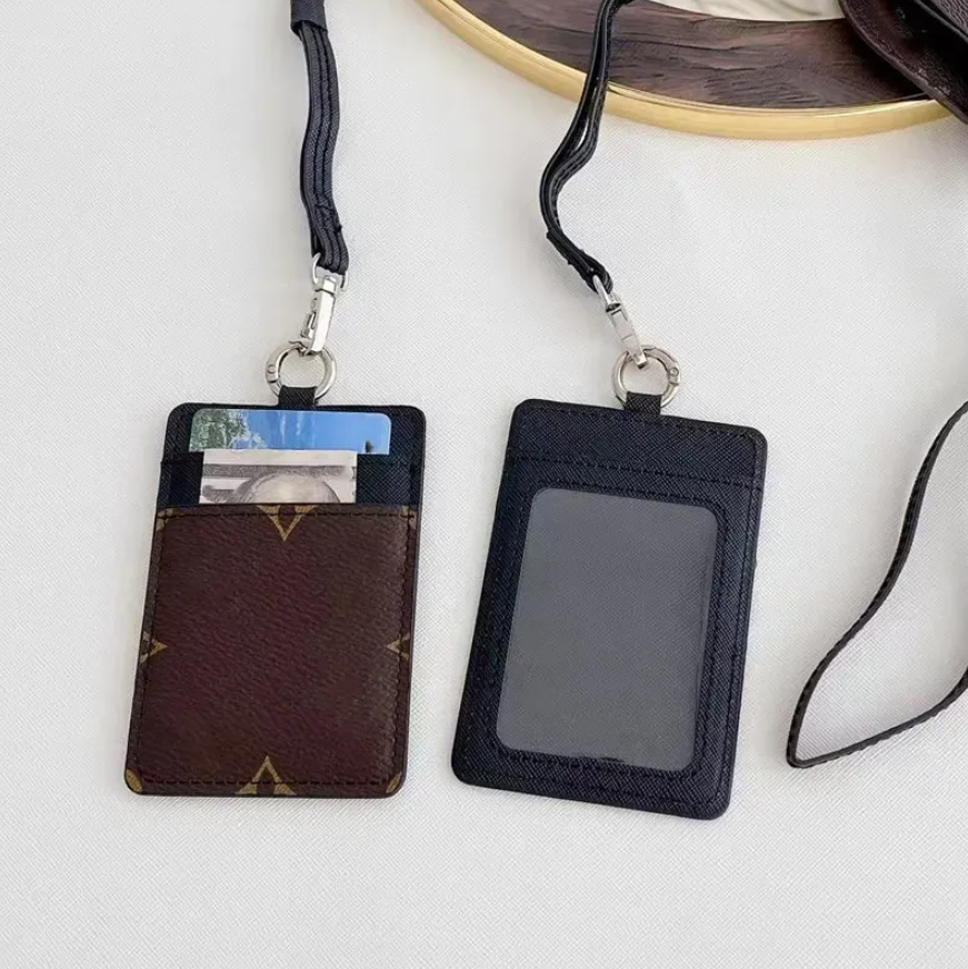 Unisex Luxury Designer Mini Wallets Coin Credit Card Holder Fashion leather Purse keyrings epacket work ID lanyards 5 colors