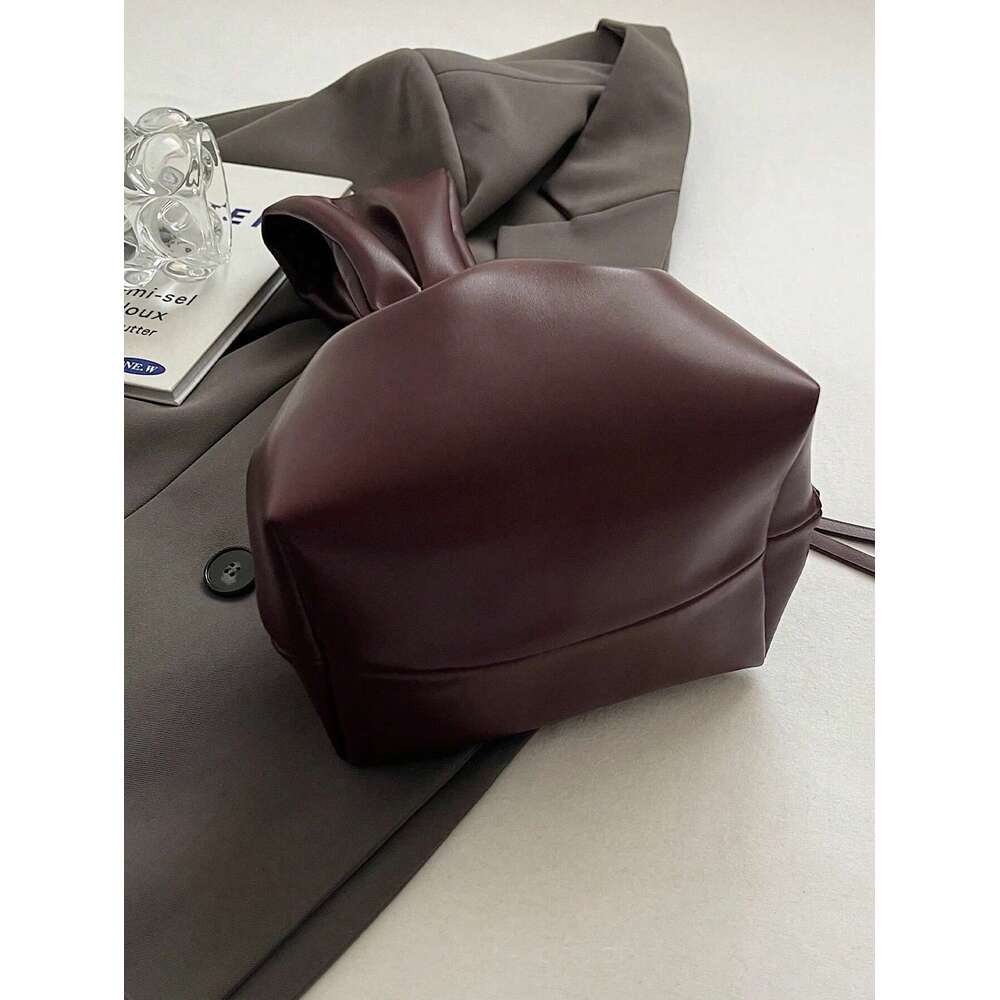 Solid Color PU Leather Handbag Pleated Cloud Shaped Women Bucket Bag, Fashionable Bury Women's Bag