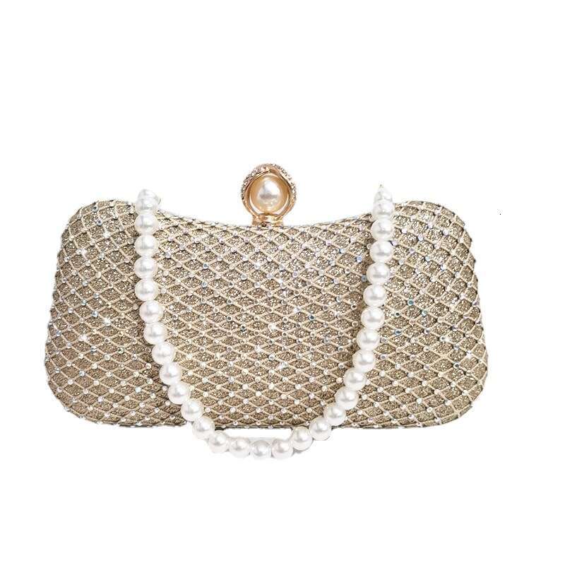 Dinner Bag Water Bag With Inlay And Pearl Pillow Shaped Single Shoulder Diagonal Cross Mesh Diamond Bag Shiny Dress Banquet Handbag KQ