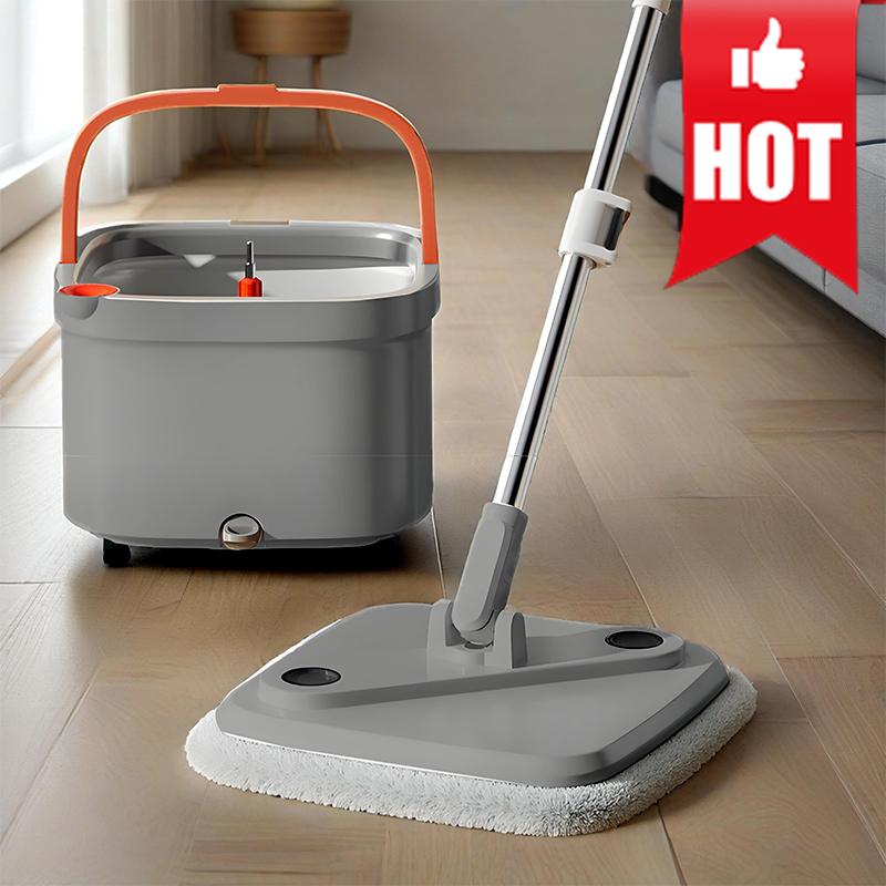 Mop bucket + reinforcing rod +4 mops, household one-mop clean, automatic rotating no-hand-wash mop, lazy person's water-absorbing flat mop baolia