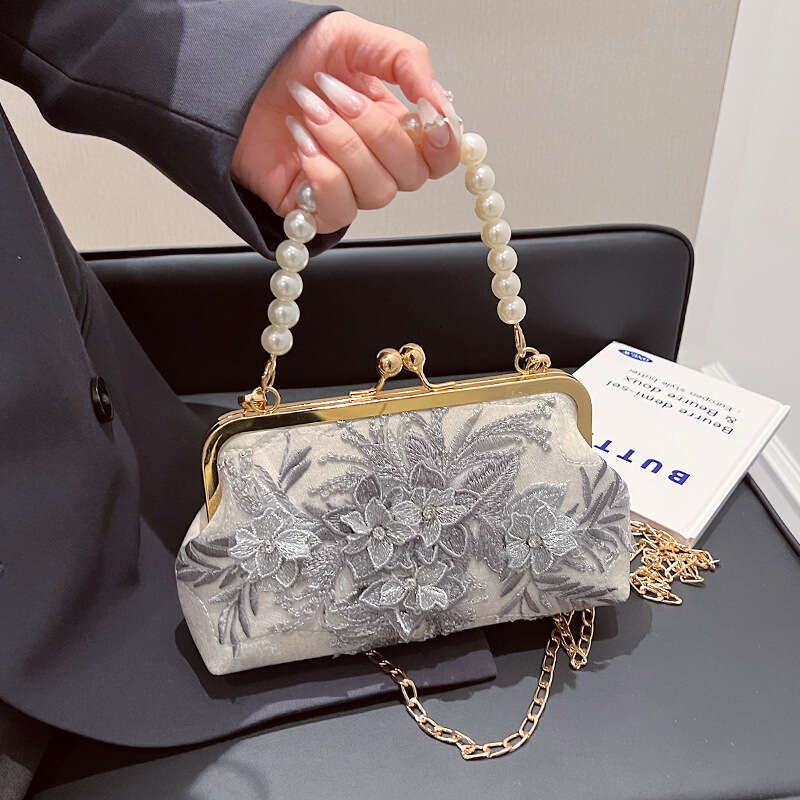 Dinner Bag Spring New Heavy Industry Flower Water Diamond Lace Celebrity Pearl Banquet And Elegant Handheld Bag KQ