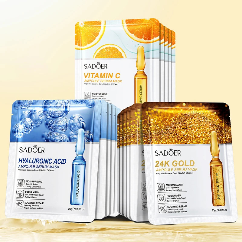 15pcs 24K Gold Hyaluronic Acid Face Mask Facial Hydrating Brightening Facial Masks Skin Care Products 250506