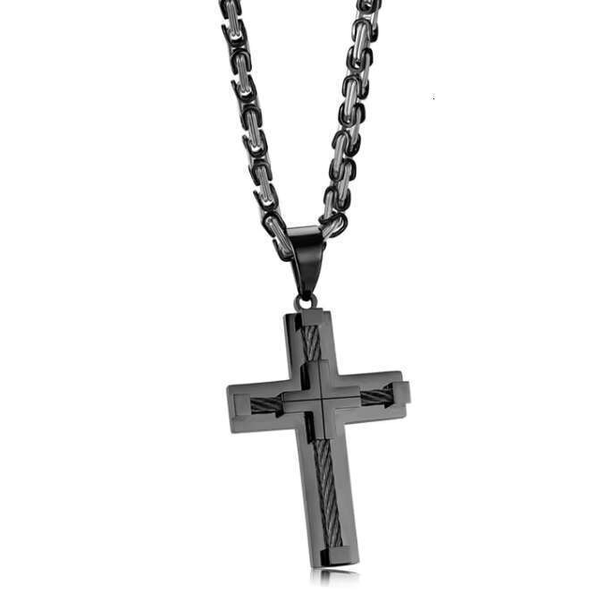 DHcollections High End Double Gold Stainless Steel Necklace, Cross 316 Large