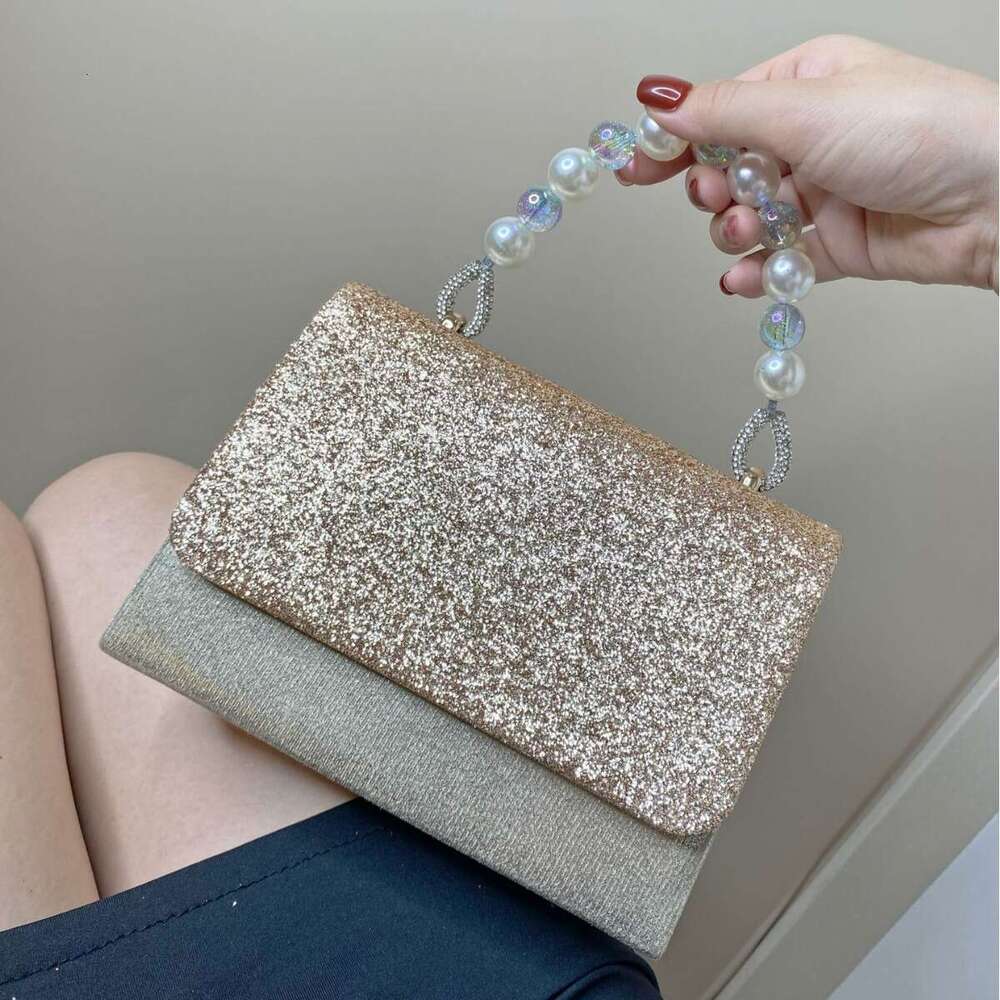 Dinner Bag Fashionable Simple Women S Shiny Piece Hand Held Small Square Bag Pearl Bead Socialite Banquet Dress KQ