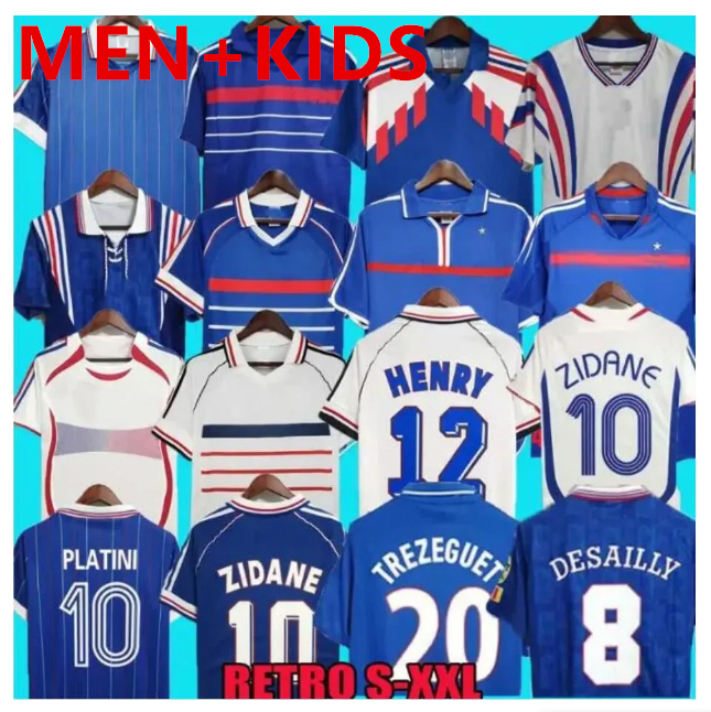 1998 Retro French soccer jersey vintage men kids 98 04 06 2004 2006 ZIDANE HENRY MAILLOT DE FOOT Soccer shirt 2000 Home Trezeguet football uniforms