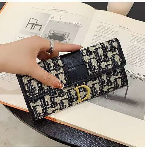 Canvas for women, short large capacity, multiple card slots, versatile folding, long style, women's three fold wallet