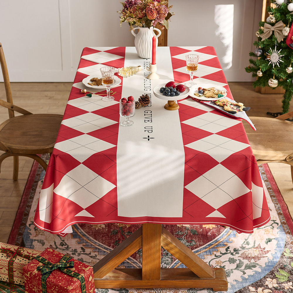 XX0392 New Year tablecloth red festive Christmas tablecloth atmosphere tablecloth tablecloth plaid cloth Christmas style decorative cloth