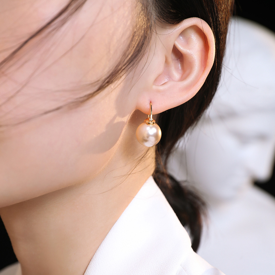 VOBIPY 925 Sterling Silver Earring Pink Color Pearl Earring For Women Wedding Party Gift Fashion Jewelry Earrings 12-14mm Shell Pearl