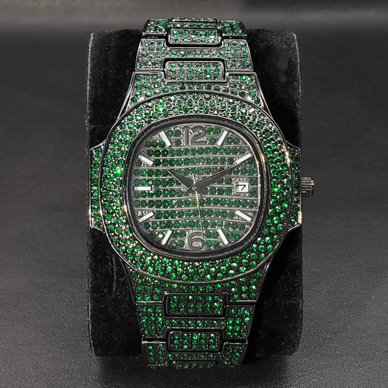 moissanite watch iced out watch mens watch purple blue color full diamond waterproof mens and womens watch rap hip-hop watch