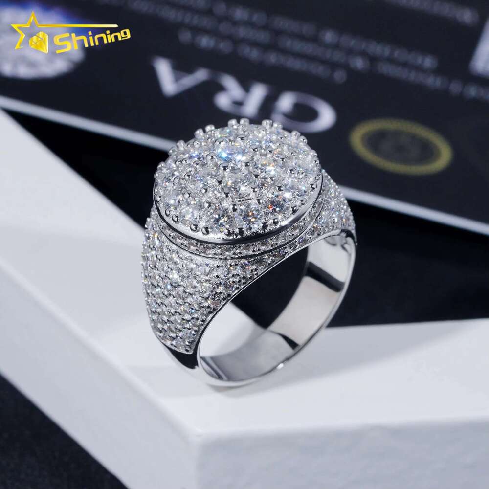 GRA certified pure silver gold-plated hip-hop jewelry sparkling chilled moissanite men's ring