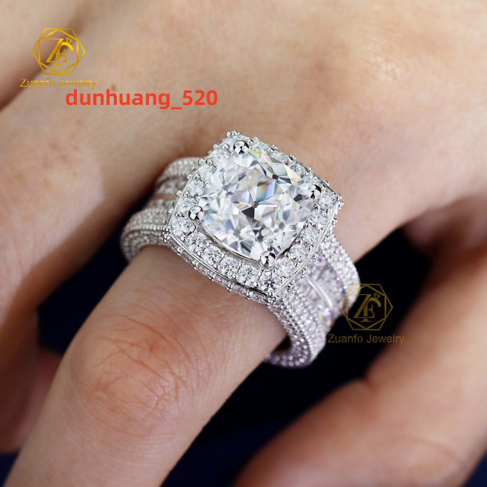 Hip Hop Jewelry Luxury 925 Sterling Silver Iced Out Paved VVS Moissanite Diamond Ring for Men Women Party