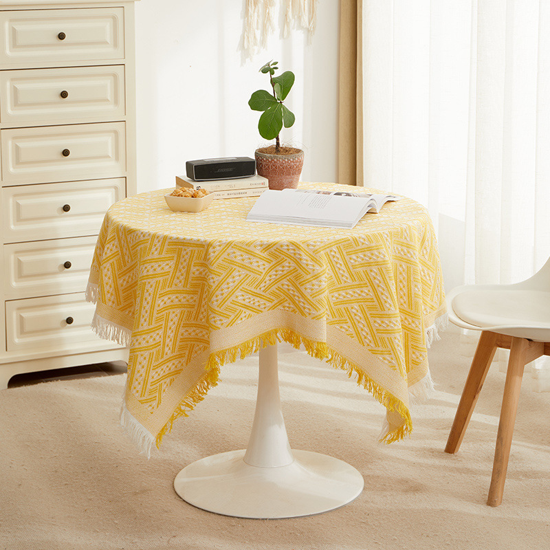 XX0365 white coffee table mat small square tablecloth ins style bedside table cover cloth round table cotton and linen desk dining table light luxury 