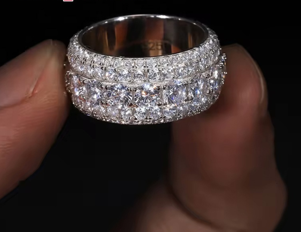 Hip Hop Iced Out 925 Silver Pass Diamond Tester 5 Rows VVS Moissanite GRA Rapper Dazzling Sparkly Eternity Band Ring for Men