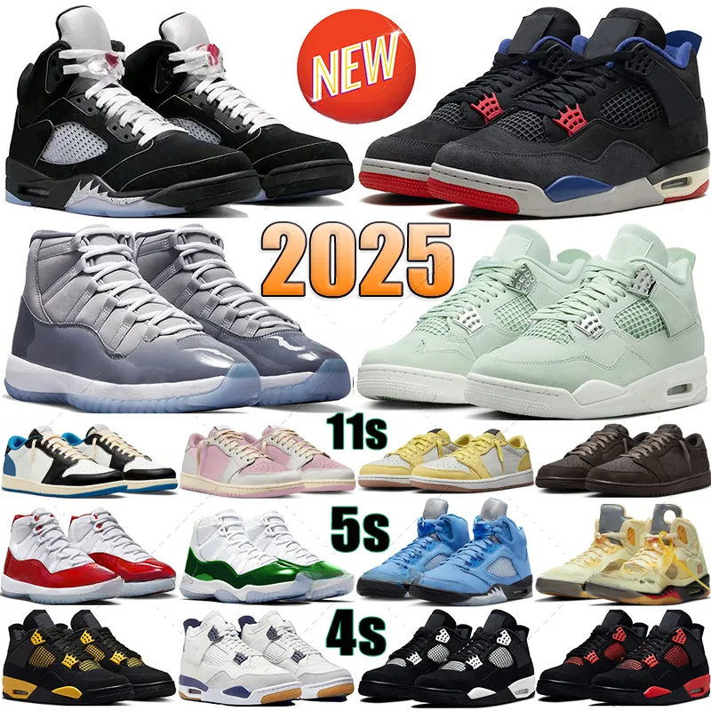 Designer Basketball Shoes 5s Mens Sneakers 4s Black Cats Metallic Reimagined Military White Oreo Fire Red Unc Cool Grey Cement Thunder Pink 1 11s Women Men Trainers