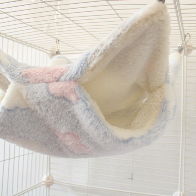 Small Pet Hanging BunkBed Warm Hammock Bed Cage Accessories Bedding Hideout Playing Sleeping for Parrot Sugar Glider Squirrel Hamster Rat, Pink Cup