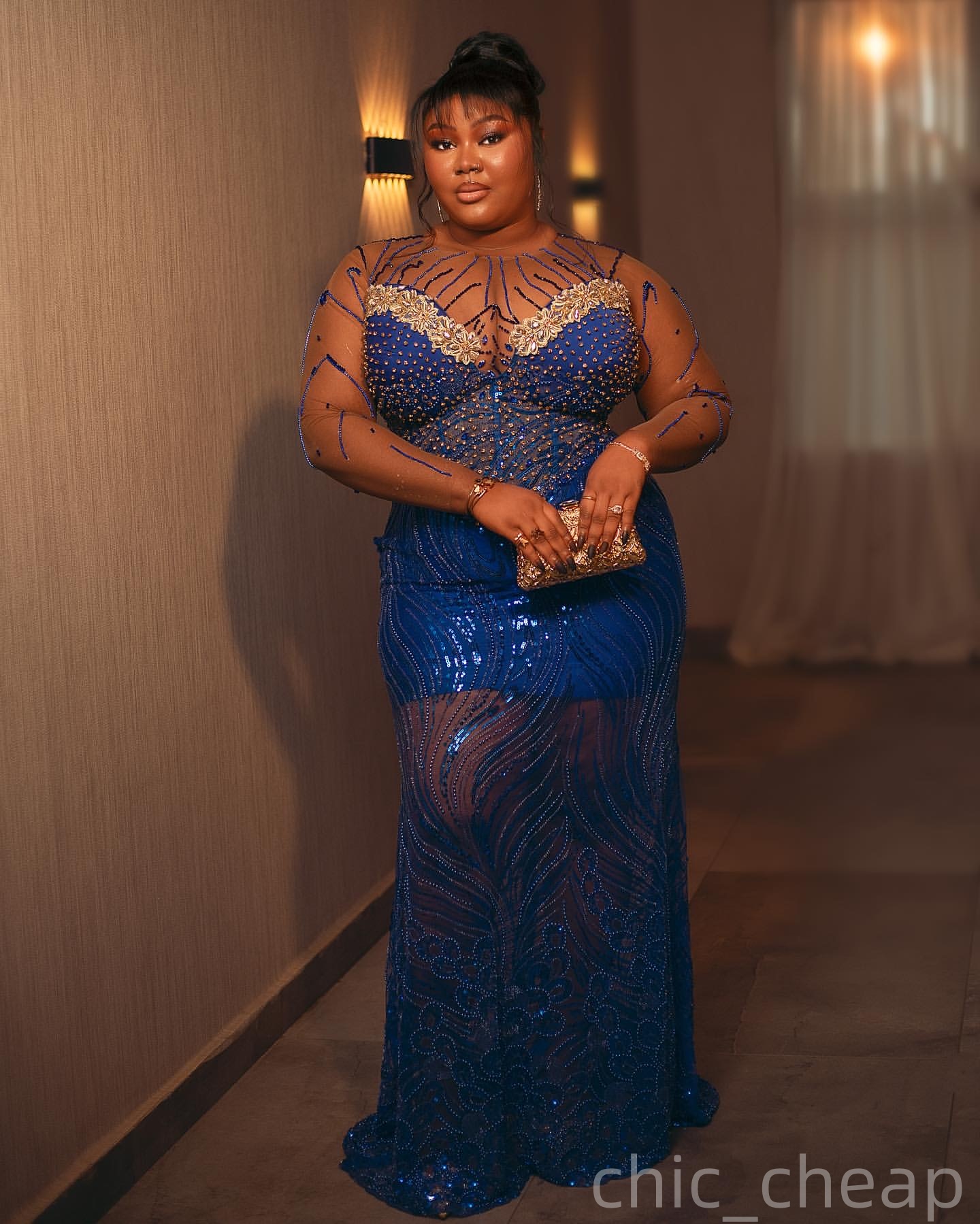 Mermaid Royal Blue Plus Size Prom Dresses 2025 Sequined Crystals Sparkly Evening Formal Party Second Birthday Engagement Gowns Dress For Special Occas