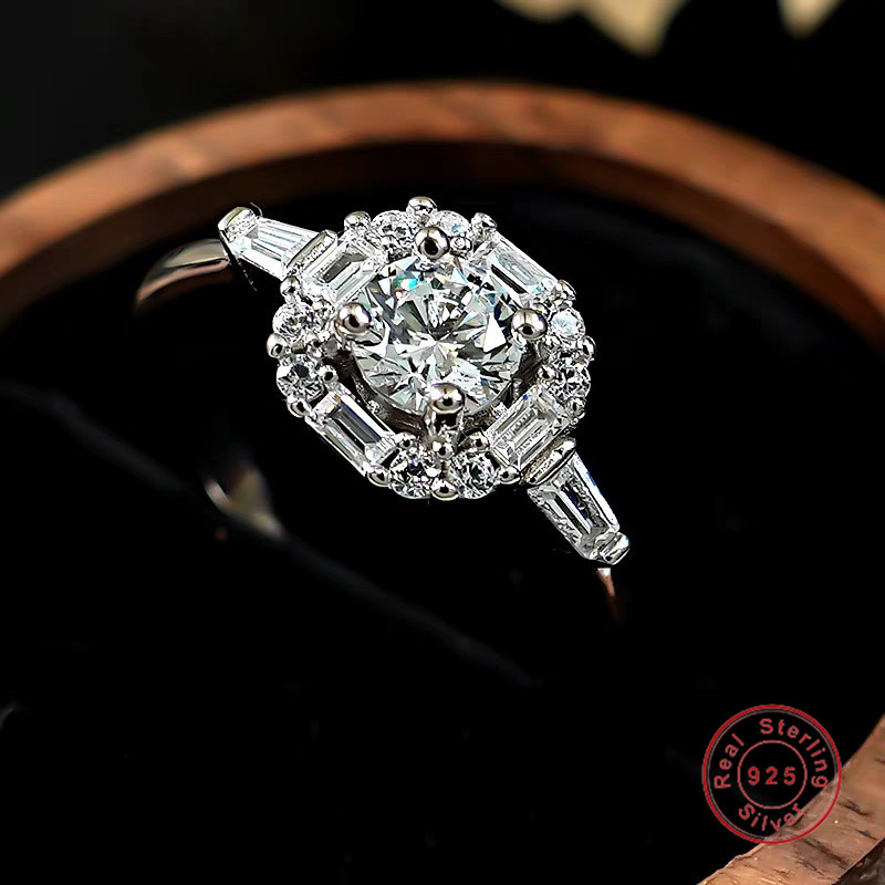 Sell Gorgeous Sparkling Wedding Rings Luxury Jewelry Genuine 100% 925 Sterling Silver Round White Lab Moissanite Diamond Designer Party Eternity Women