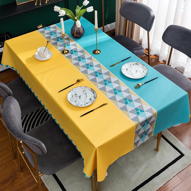 A882 tablecloth waterproof and oil-proof household high-grade coffee table solid color tablecloth lace rectangular tablecloth dirt-resistant and wear-