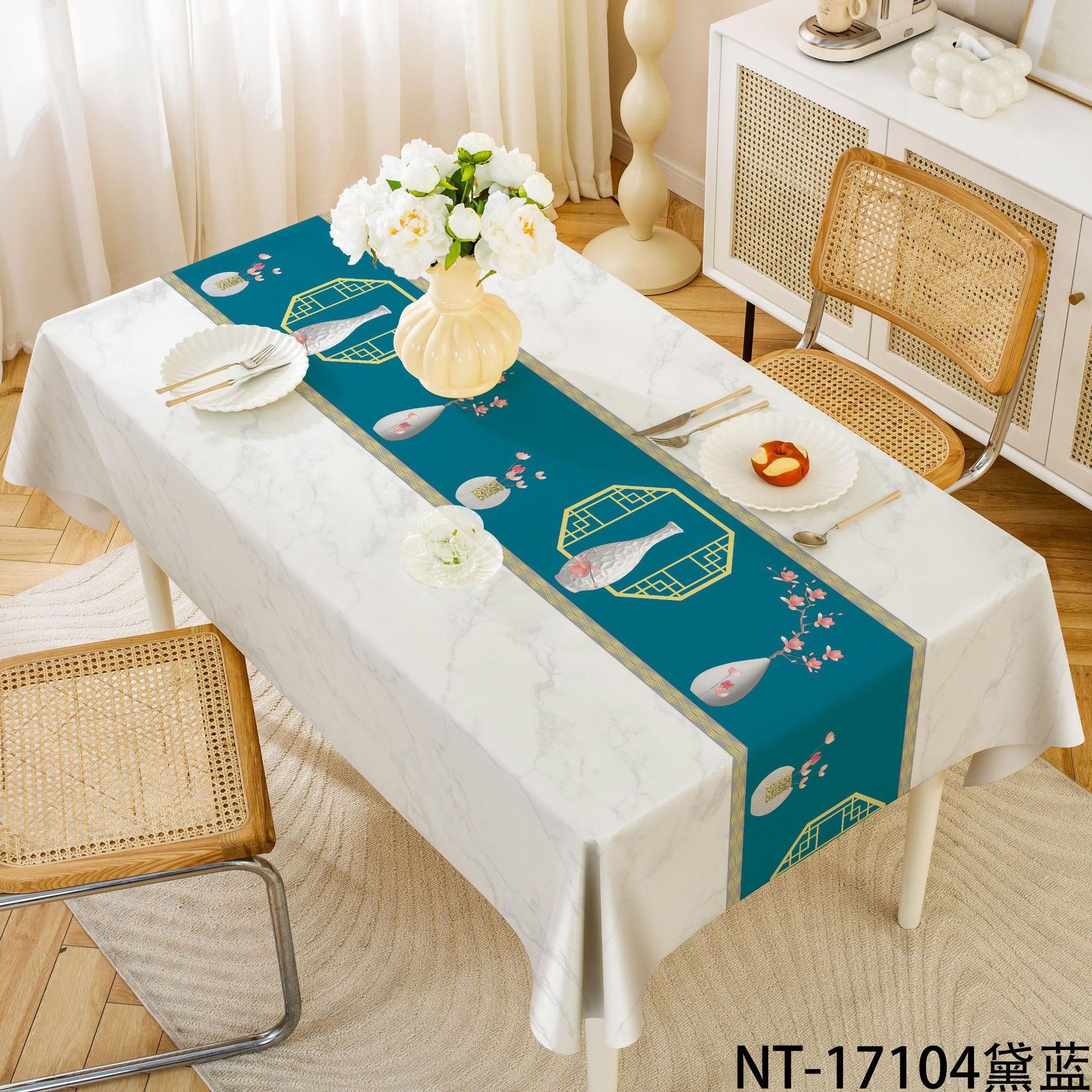 XX0393 New Chinese Good Luck Lotus Tea Table Table Cloth Waterproof Oil-proof Anti-scalding Disposable PVC Table Cloth Wholesale