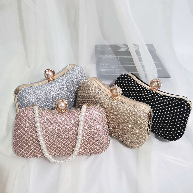 Dinner Bag Water Bag With Inlay And Pearl Pillow Shaped Single Shoulder Diagonal Cross Mesh Diamond Bag Shiny Dress Banquet Handbag KQ
