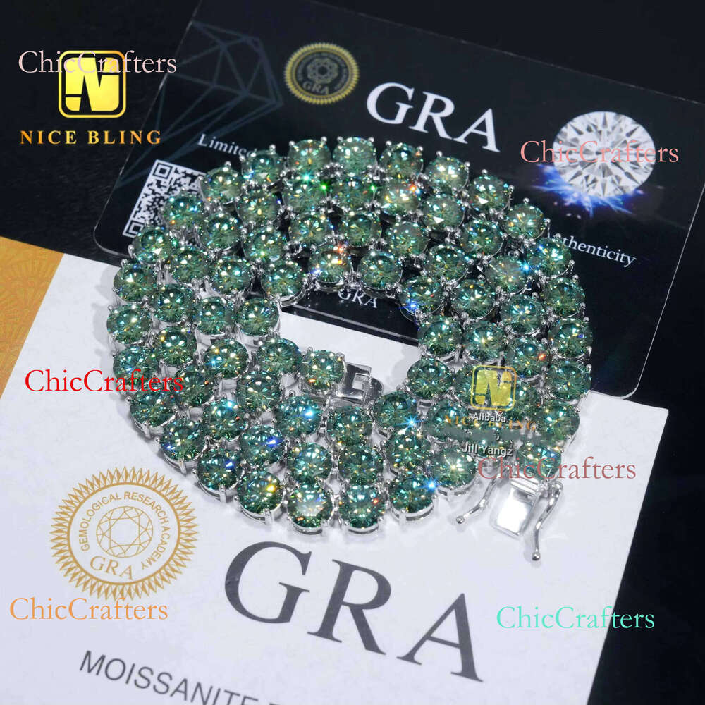 Ready Stocks High Fashion Pass Dia Tester 5mm Dark Blue Green Moissanite Tennis Necklace Bracelet Hip Hop Jewelry