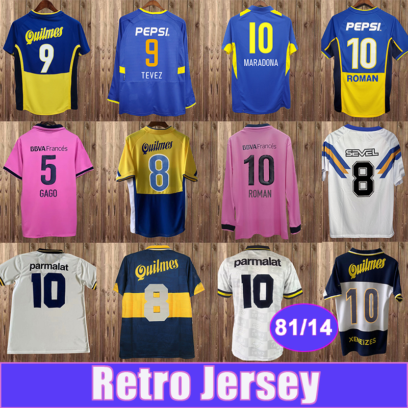 1981 2014 Boca Juniors Mens Retro Soccer Jerseys MARADONA ROMAN GUILLERMO GAGO SANCHEZ MINO Home Away Vintage Football Shirts