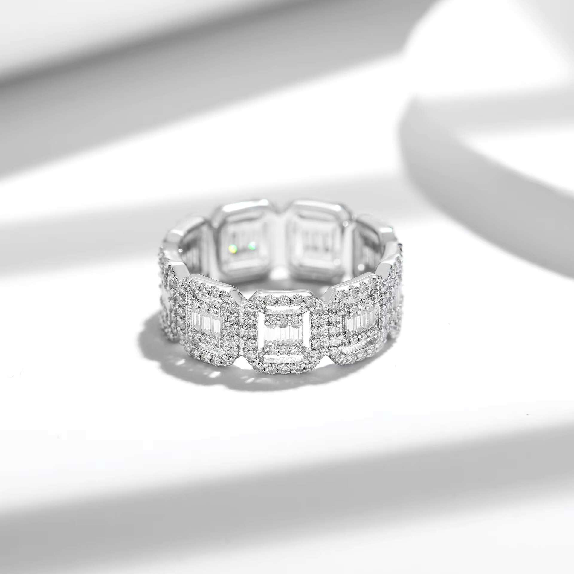 DE Wide Moissanite Couple Rings Iced Out Moissanite Rings for Couple Hip Hop 925 Silver Square Moissanite Rings for Men Women