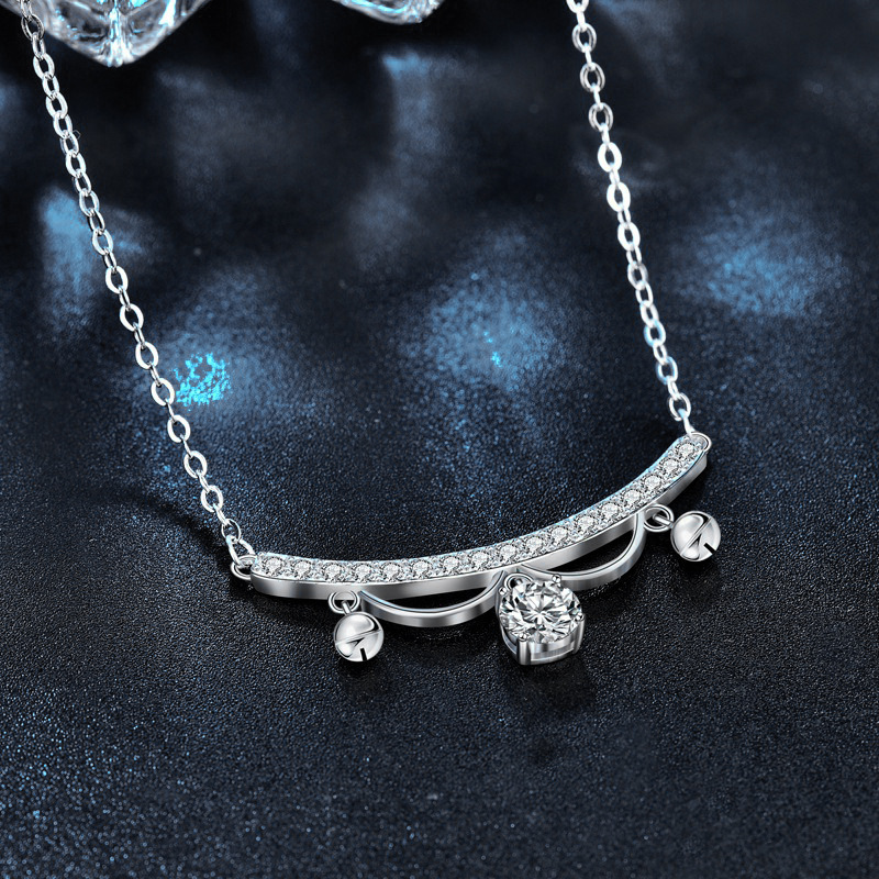 Princess Style S925 Silver Bell Pendant Necklace with Moissanite Charm for Women Gift Jewelry