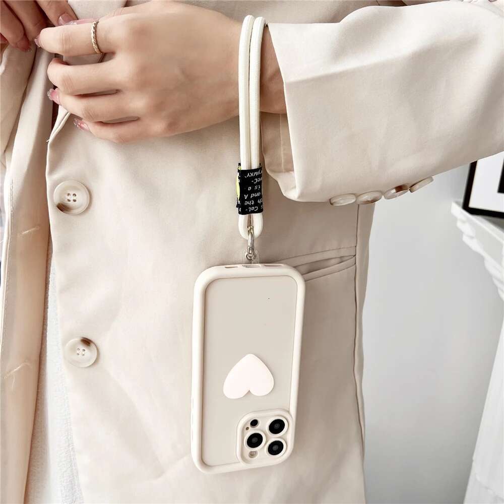 3D Love Heart Wrist Chain Phone Case For Samsung Galaxy S25 S24 S23 S22 Ultra S21 Plus S20 FE Note 20 Hang Strap Lanyard Cover