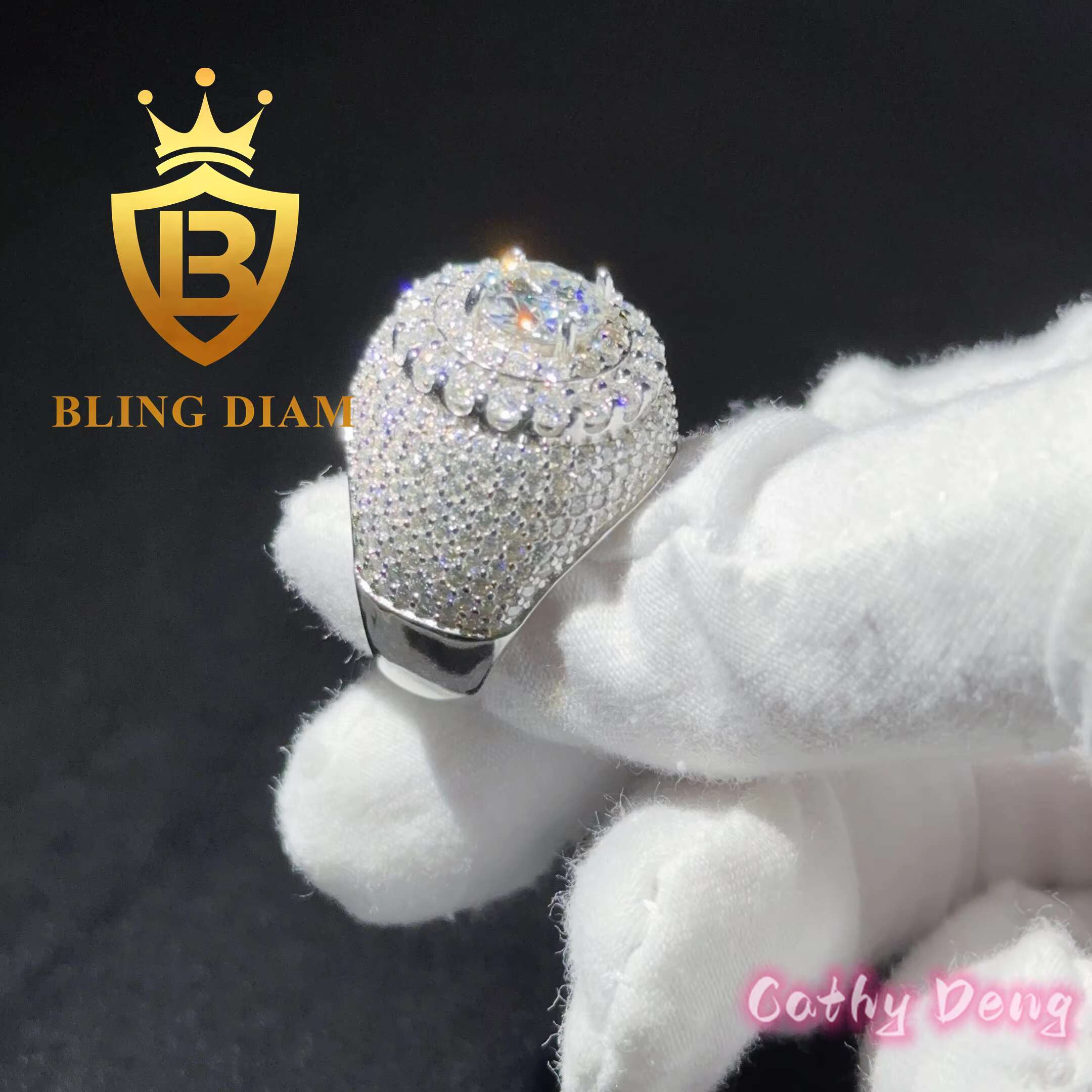 Luxury Jewelry GRA Certified Hiphop Mens Ring Ice Out Moissanite Ring 925 Sterling Sliver Mens Cuban Link Ring