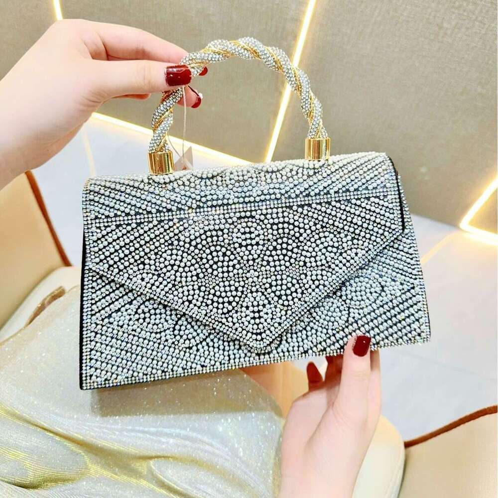 Dinner Bag New Fashion Full Pearl Chain Small Square Dinner Water Diamond Handbag Crossbody Bag KQ
