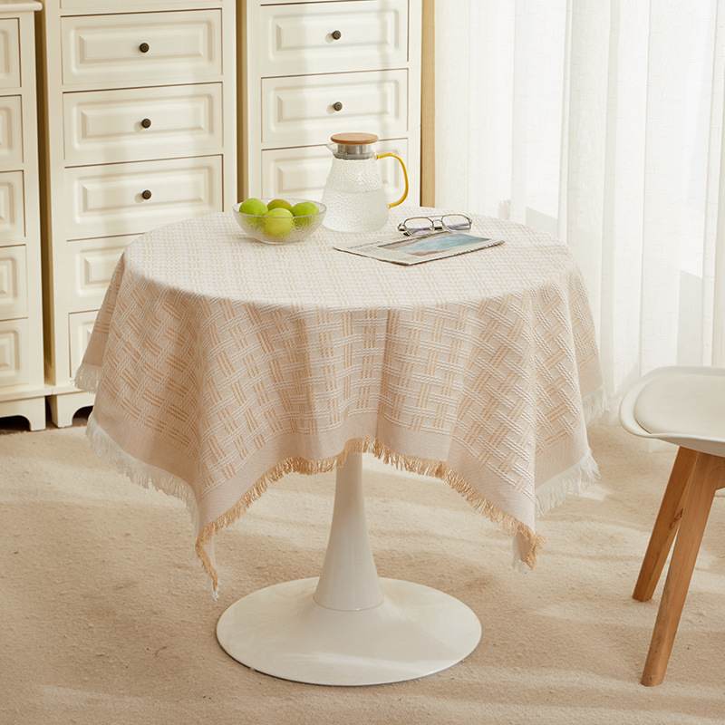 XX0366 white coffee table mat small square tablecloth ins style bedside table cover cloth round table cotton and linen desk dining table light luxury 