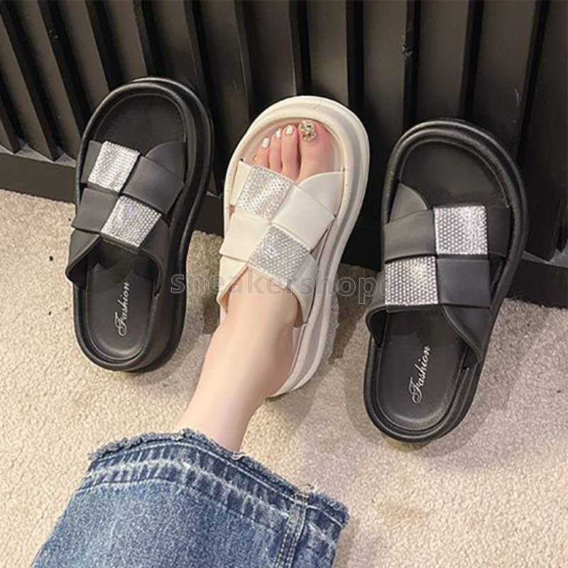 Free Shipping Designer Slides Pillow Slippers Summer Sandals Luxury Style Glitter Diamond Fashion Thick-soled 4.5cm Beach Pool Casual Flats Sandal Mul