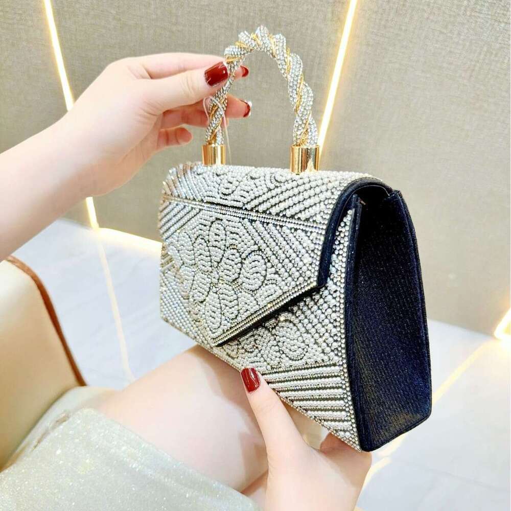 Dinner Bag New Fashion Full Pearl Chain Small Square Dinner Water Diamond Handbag Crossbody Bag KQ