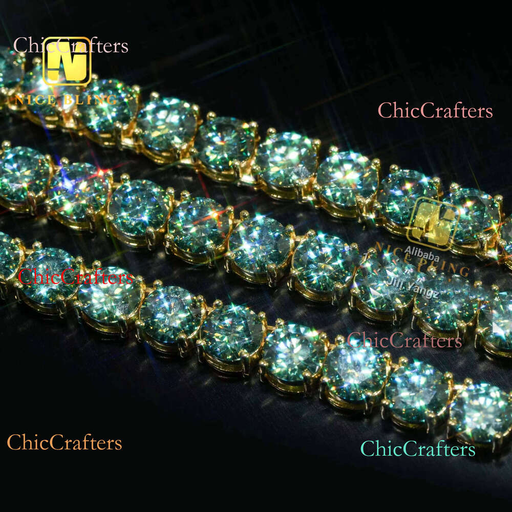 Ready Stocks High Fashion Pass Dia Tester 5mm Dark Blue Green Moissanite Tennis Necklace Bracelet Hip Hop Jewelry