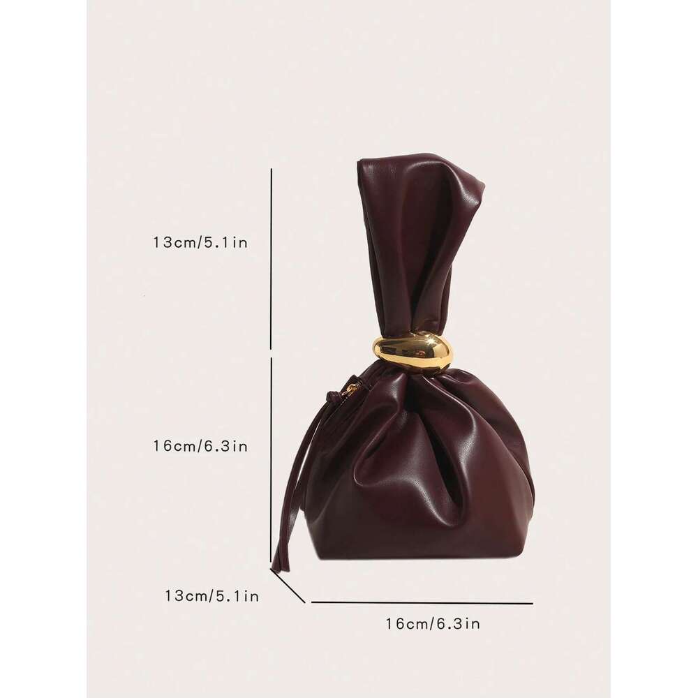 Solid Color PU Leather Handbag Pleated Cloud Shaped Women Bucket Bag, Fashionable Bury Women's Bag