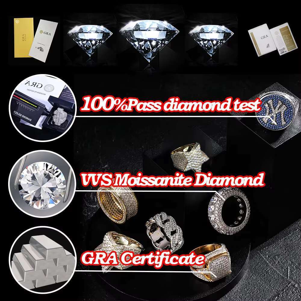 Iced Rap Singer Diamond Hip Hop Rose Gold Plated Stick Pure Silver Vvs Moissanite Ring