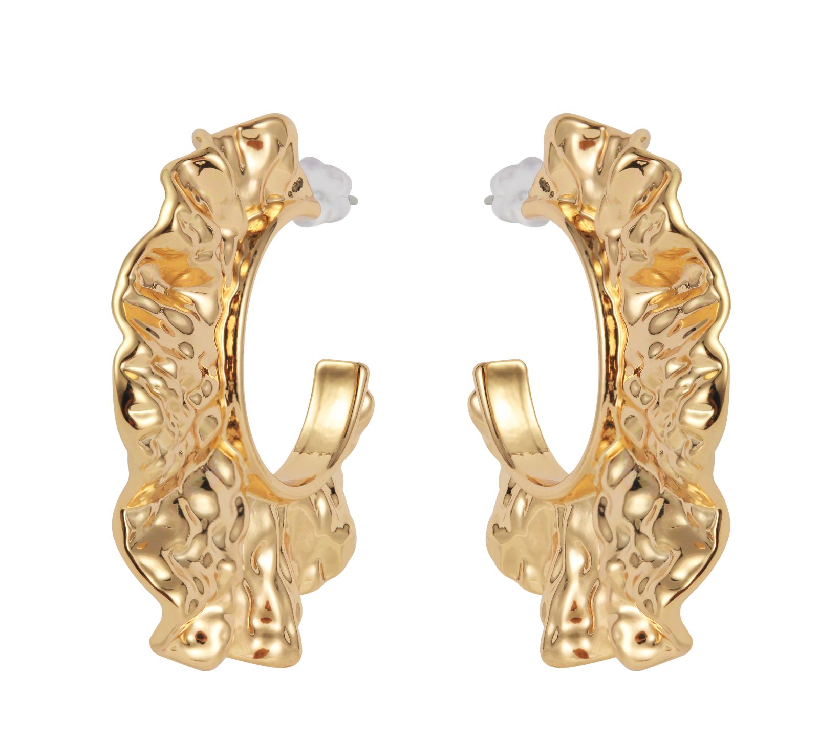 Crinkled Metal Design Textured Gold-Tone Ruffled Hoop Earrings a wide variety of styles Elegant Gold Earrings Simple yet Exquisite