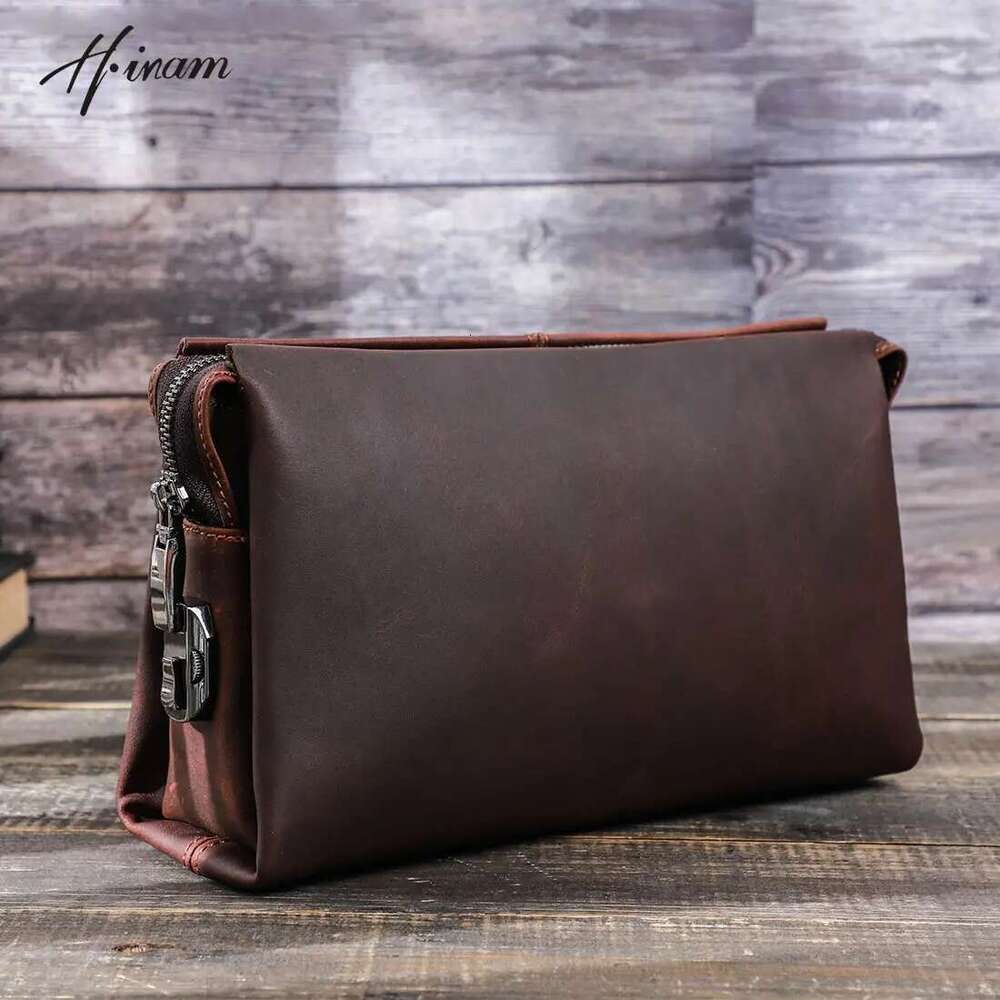 Vintage Genuine Leather Men's Wallet Password Lock Clutch Bag For Men Card Holder Long Wallets Handbag Large Capacity Male Purse