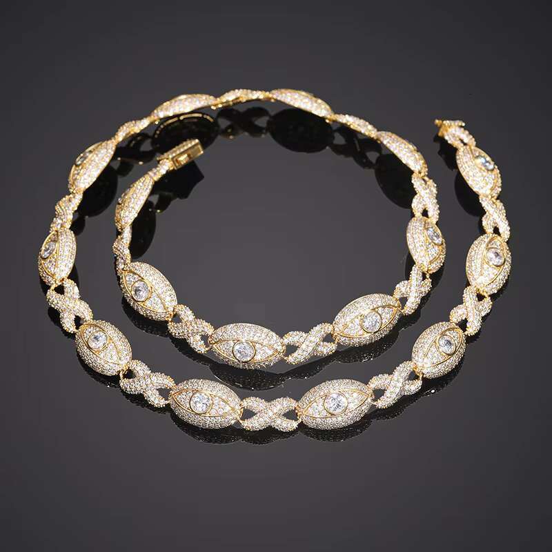 11mm Infinity Evil Eyes Cuban Link Chain 18K Gold Plated Brass Hip Hop Necklace Moissanite Diamonds Trendy Wholesale Streetwear Jewelry