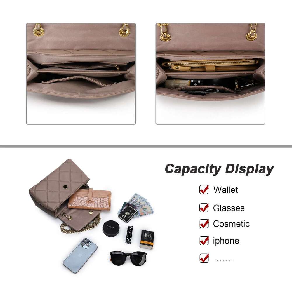 Mobile Phone Women's Quilted Handbag Crossbody Bags Vegan Leather Shoulder Bag With Card Slot Adjustable Removable