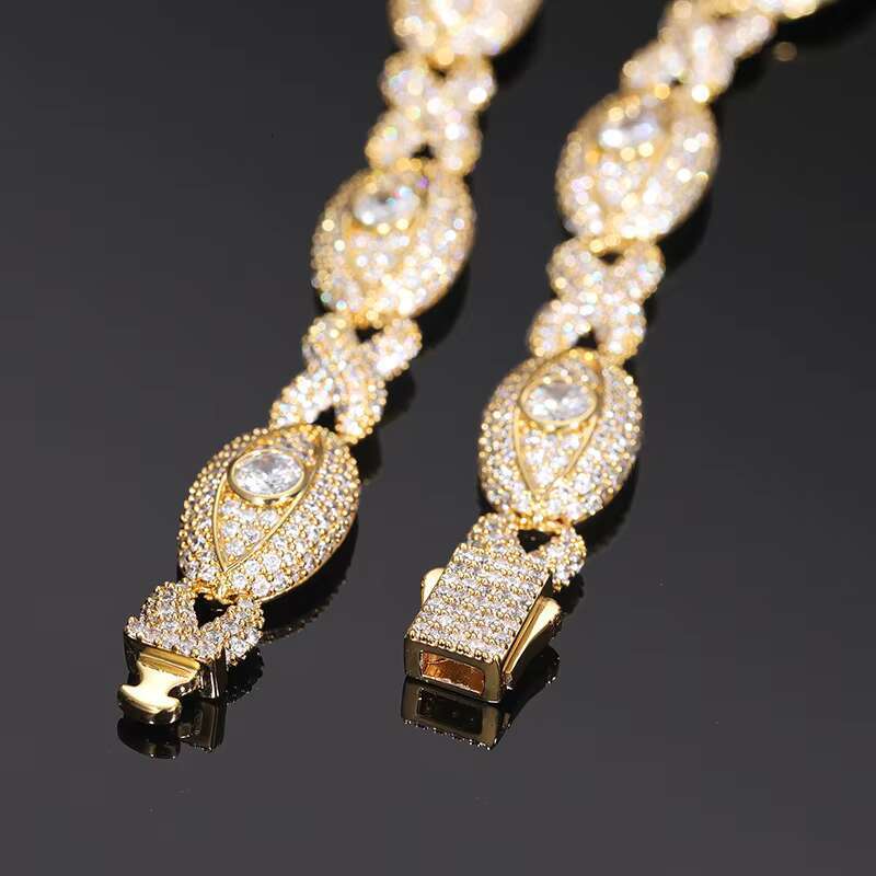 11mm Infinity Evil Eyes Cuban Link Chain 18K Gold Plated Brass Hip Hop Necklace Moissanite Diamonds Trendy Wholesale Streetwear Jewelry