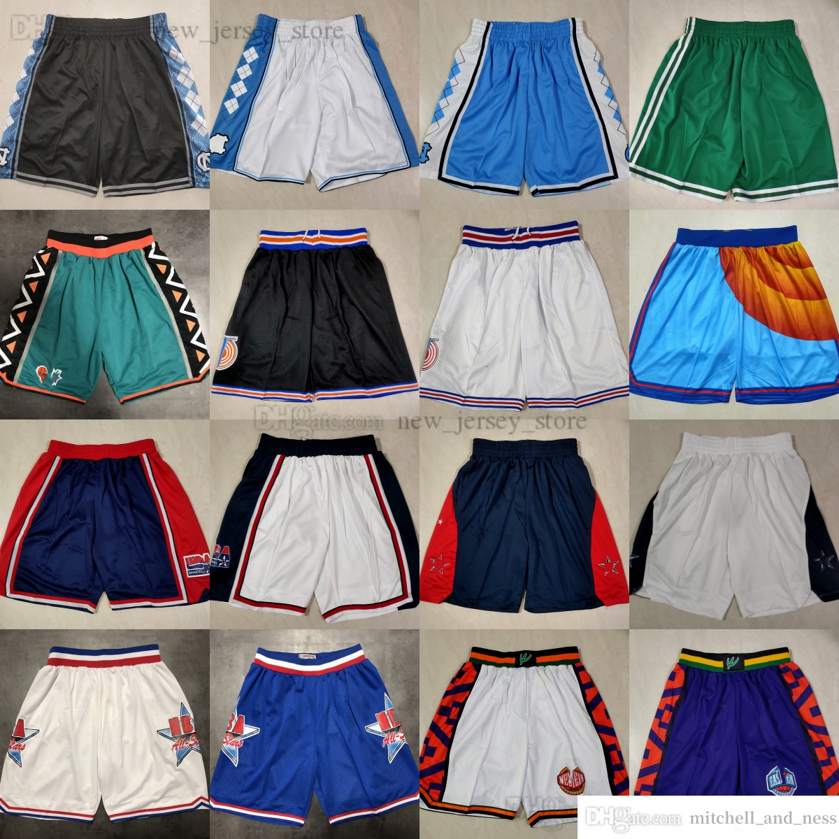Classic Retro Mesh Basketball Shorts Movie Black Breathable Gym Training Beach Pants All-Star Green Sweatpants Pant Sport Short North Carolina College Blue White